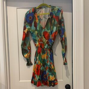 Source Unknown Floral Multi-Color V-Neck Long Sleeve Dress